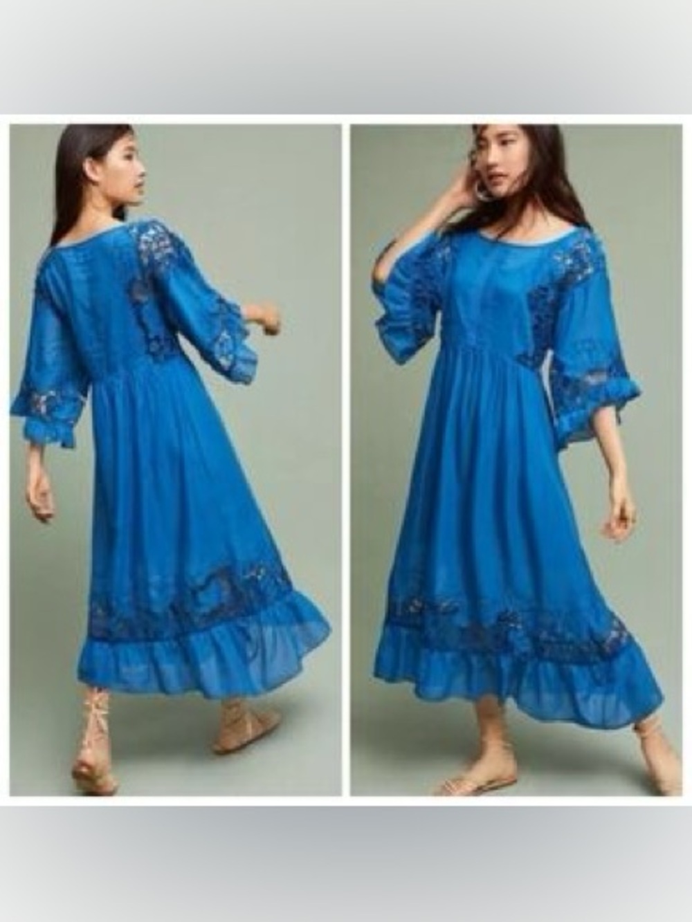 Akemi + Kin Meadow Blue Lace Maxi/Flutter Dress